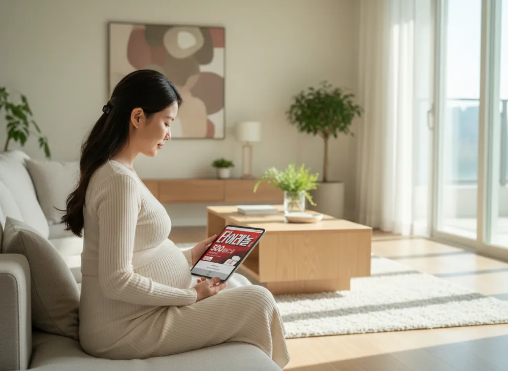 전문가의 조언을 받아 타이레놀을 복용할 생각을 하는 차분한 임산부