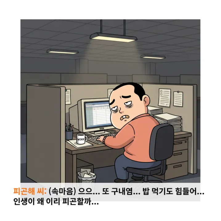 피곤해서 구내염이 생긴 남성