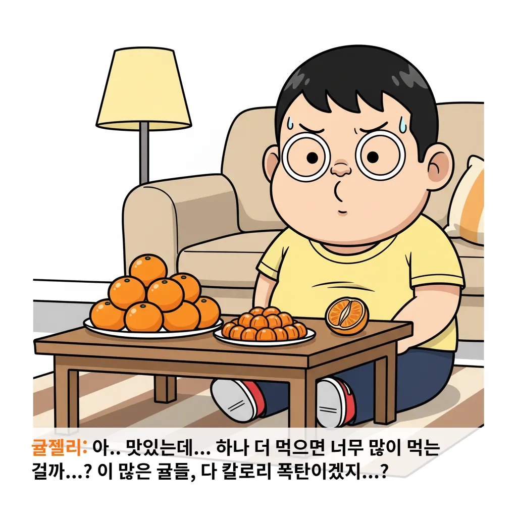 귤 칼로리 걱정을하는 모습