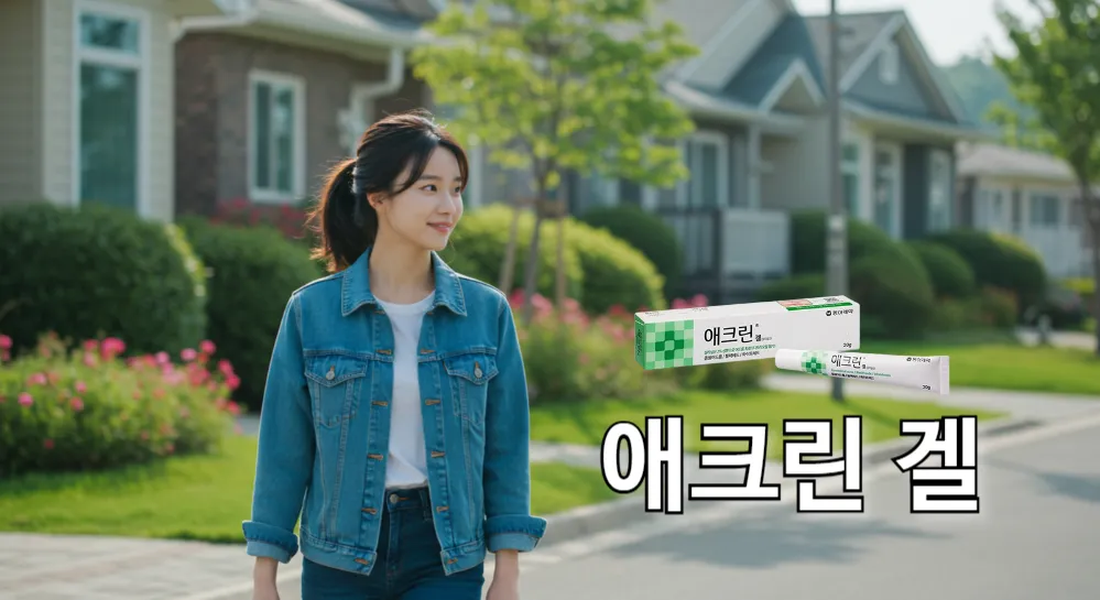 깨끗한 피부를 가진 여성과 애크린 겔