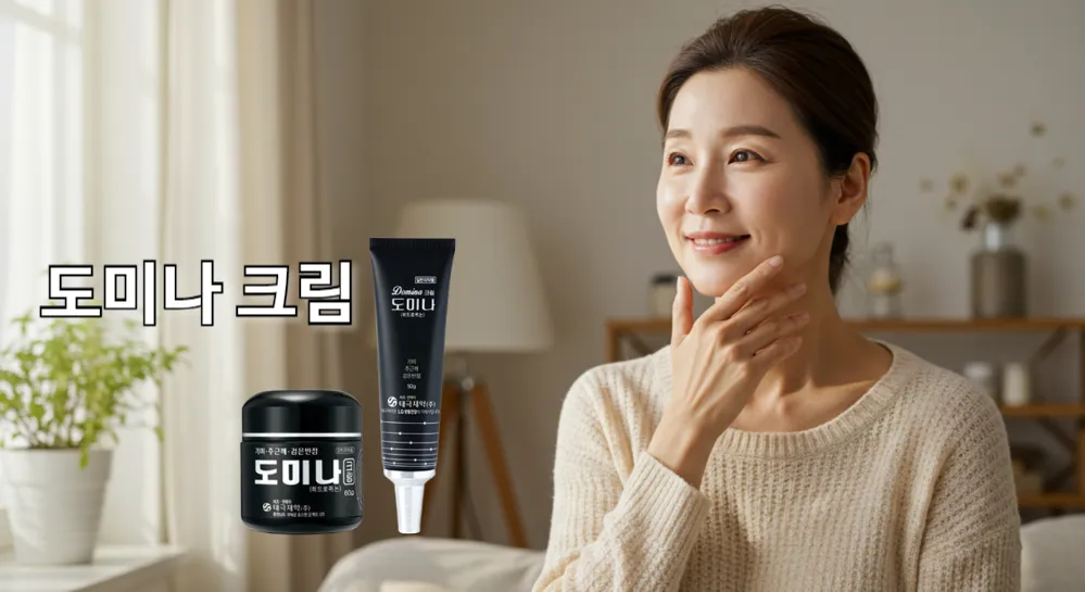 도미나크림 효과로 피부가 깨끗한 중년 여성