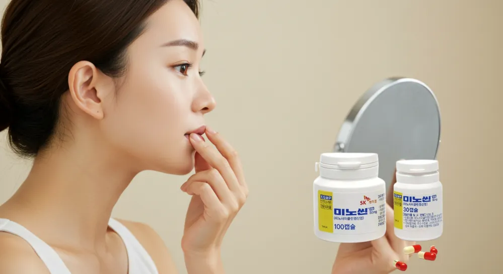 미노씬캡슐 50mg 복용 후 여드름이 없어진 여성