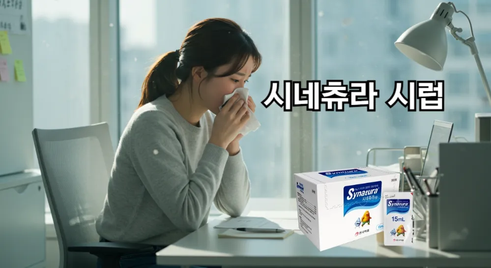 시네츄라 시럽을 복용해야하는 감기를 앓고 있는 여성