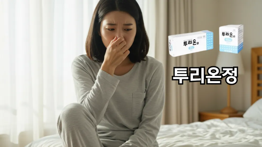 투리온정 복용을 하려는 여성