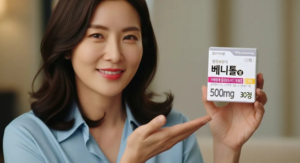 베니톨정 효과를 본 여성이 권유하는 모습