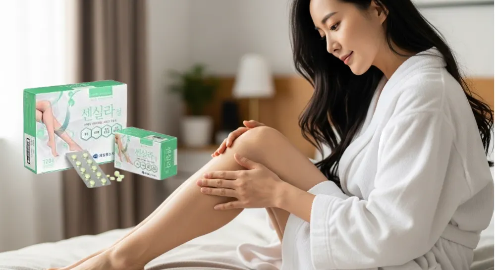 센실라정 정맥 순환 개선제 알약과 가벼워진 종아리
