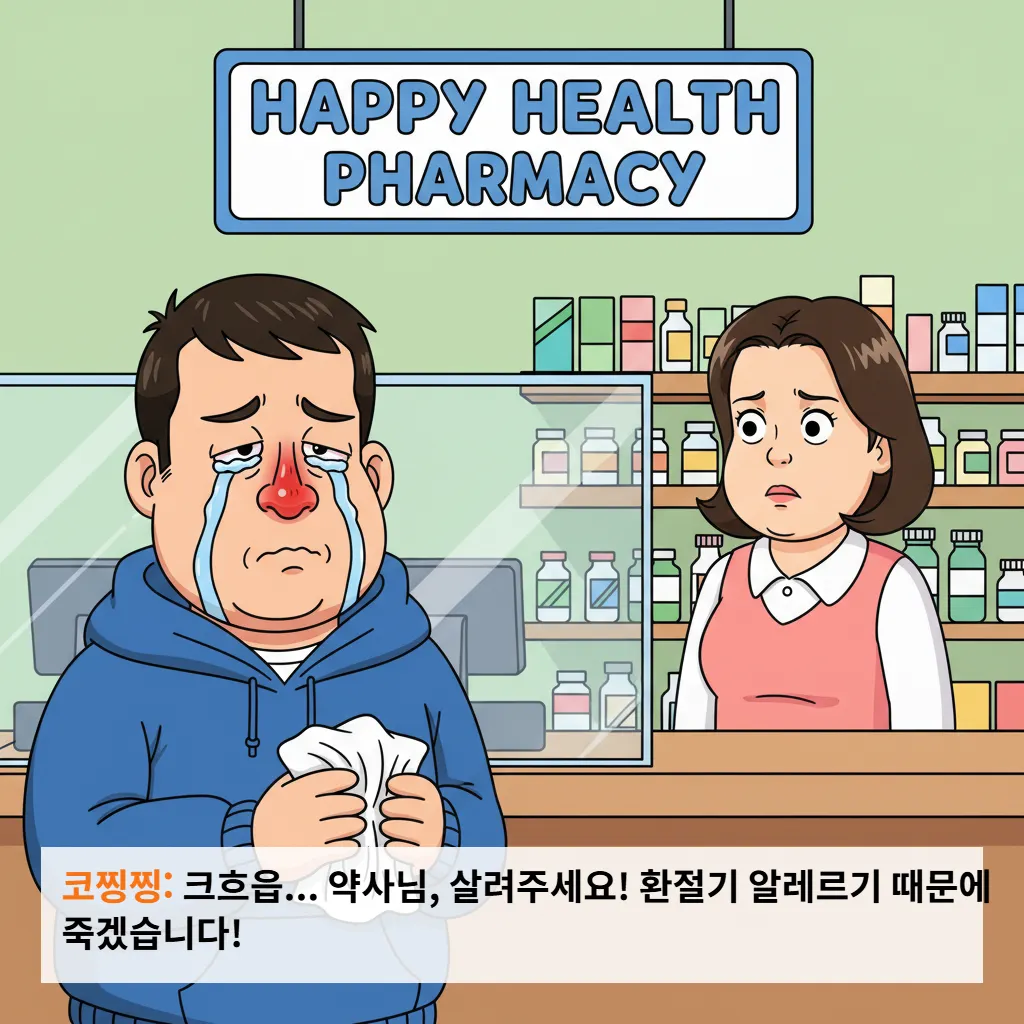 환절기 알레르기로 고통받는 남성